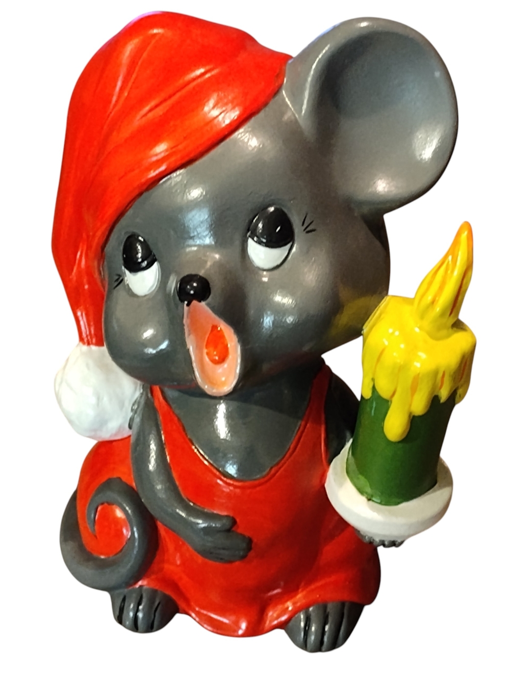 Vintage Christmas Mouse Figurine Statue Large 9” Chalkware Pottery
